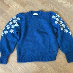 NWOT Sezane Blue Luke Sweater with White Flowers